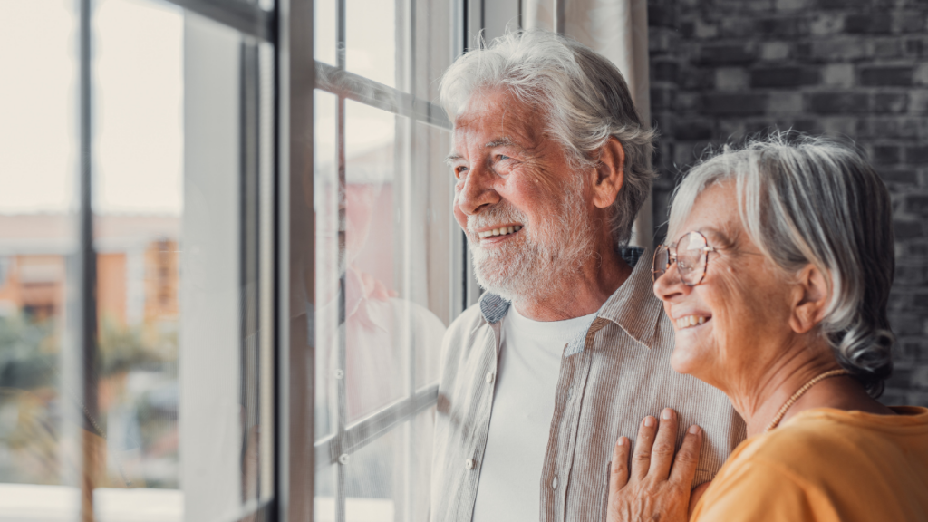 couple looking out window