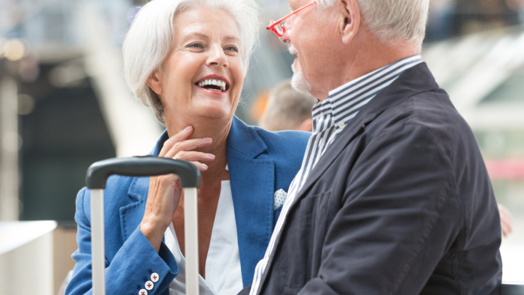 elderly couple traveling