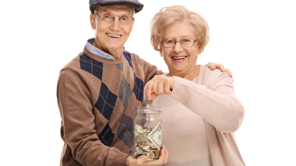 older couple with money jar