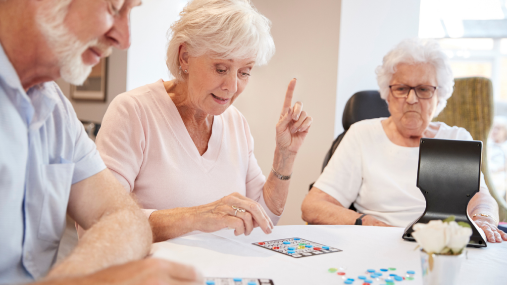 older people playing bingo