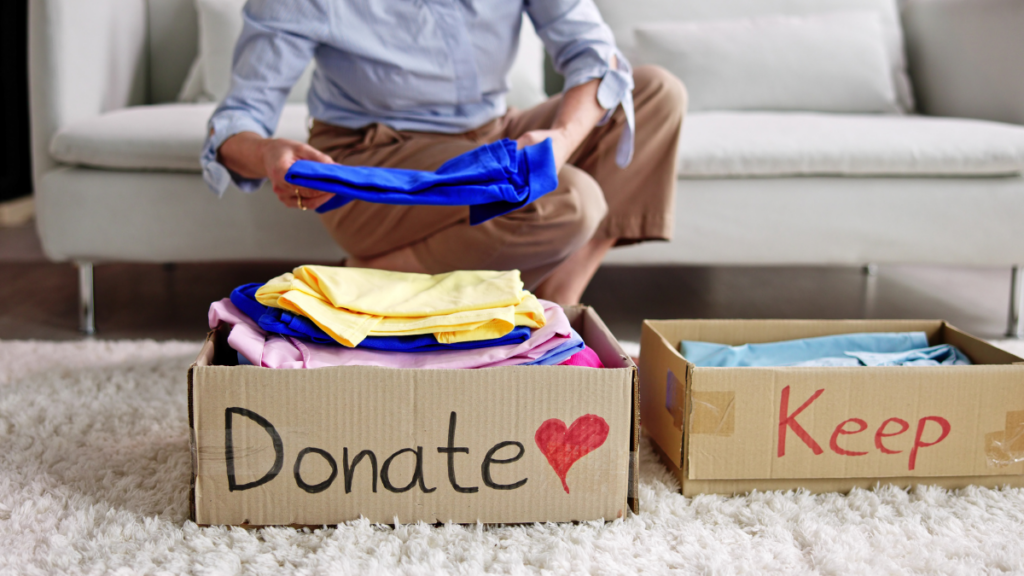 older woman donating clothes