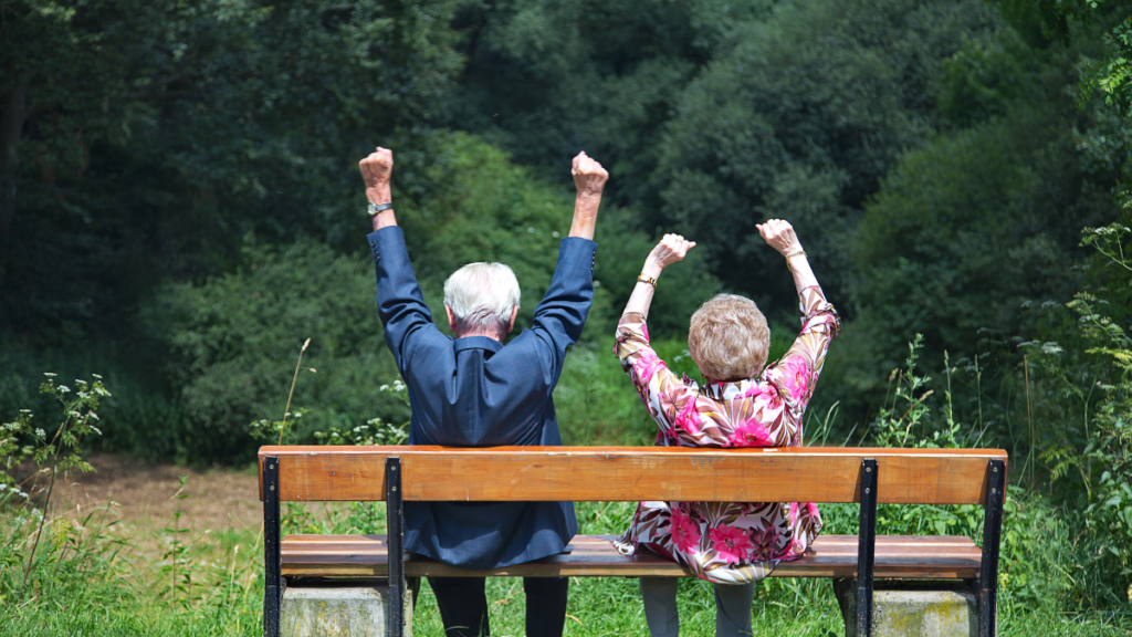 retired couple on a bench