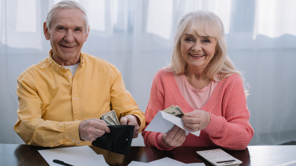 senior couple with money