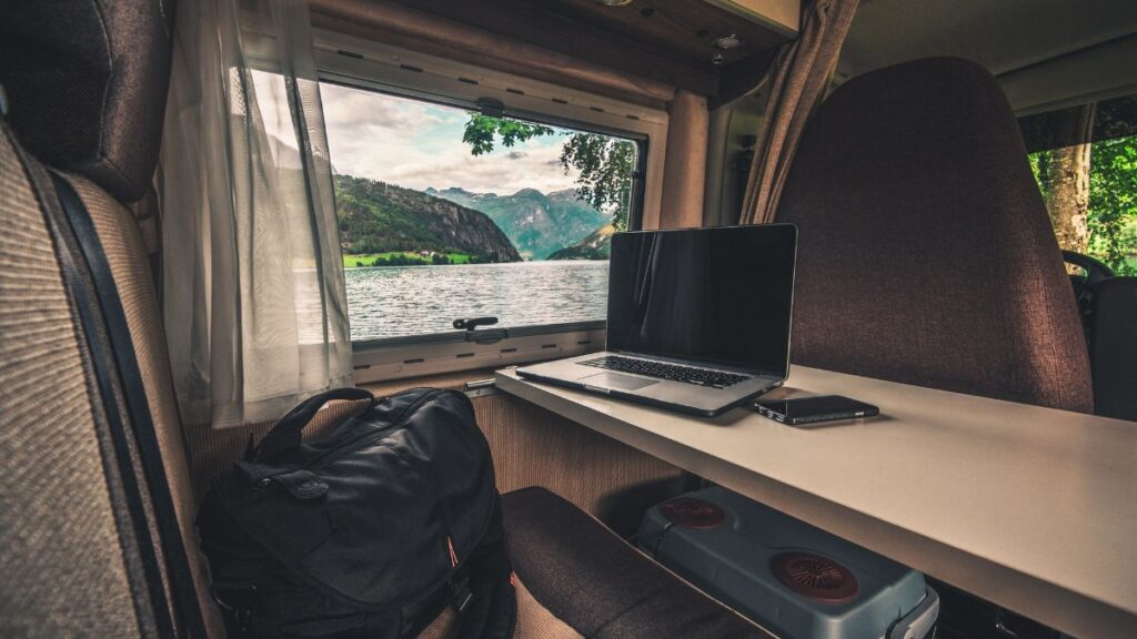 inside rv with computer