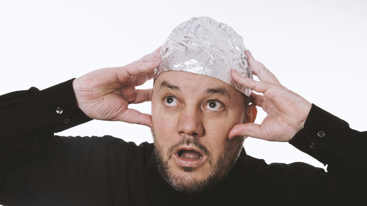 man wearing a tin foil hat