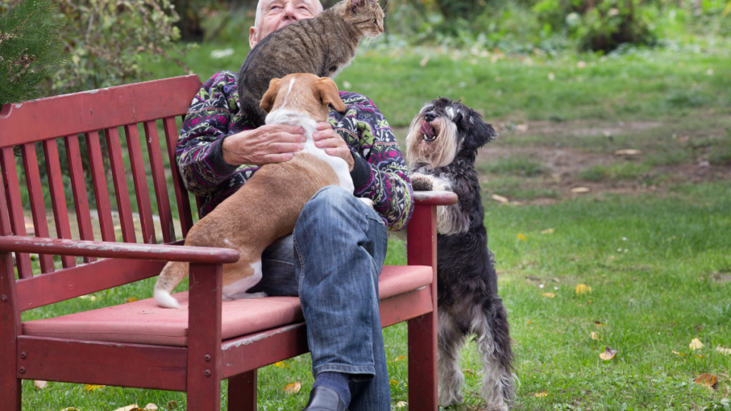 man with pets