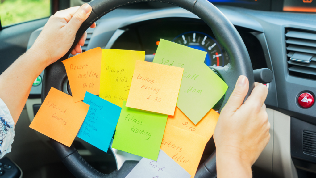 post its on steering wheel