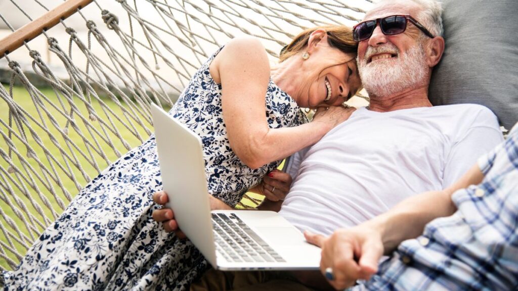 retired couple on a hammock