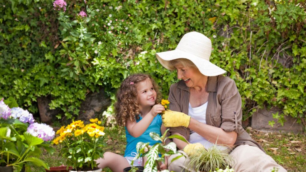 woman and girl gardening