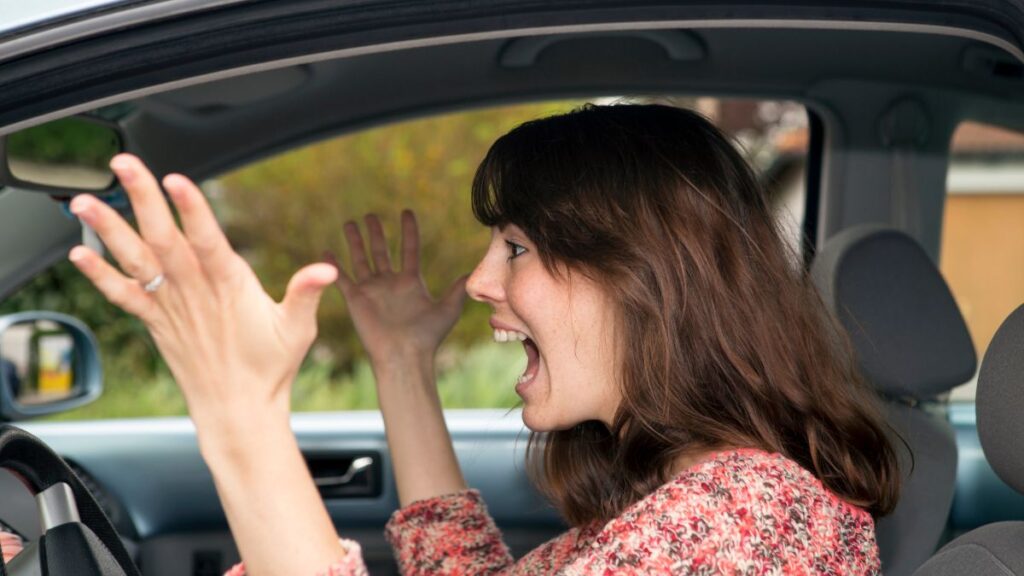 woman angry in her car