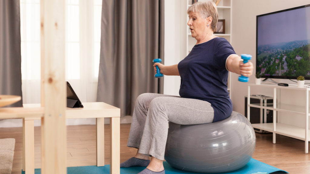 woman on exercise ball