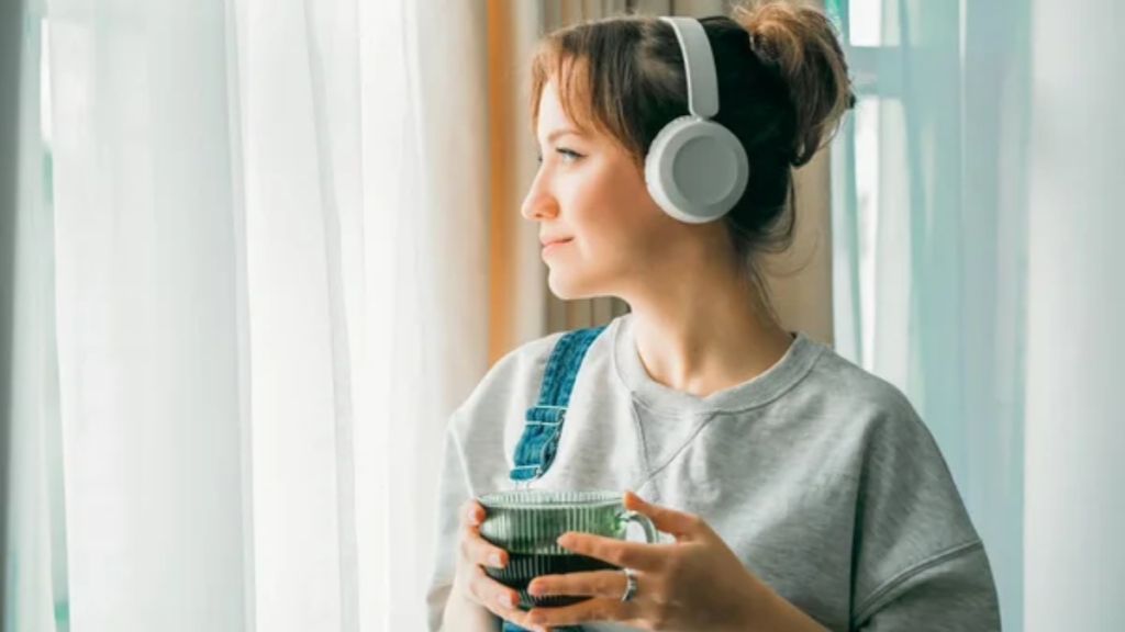 Headphones Woman Window Coffee