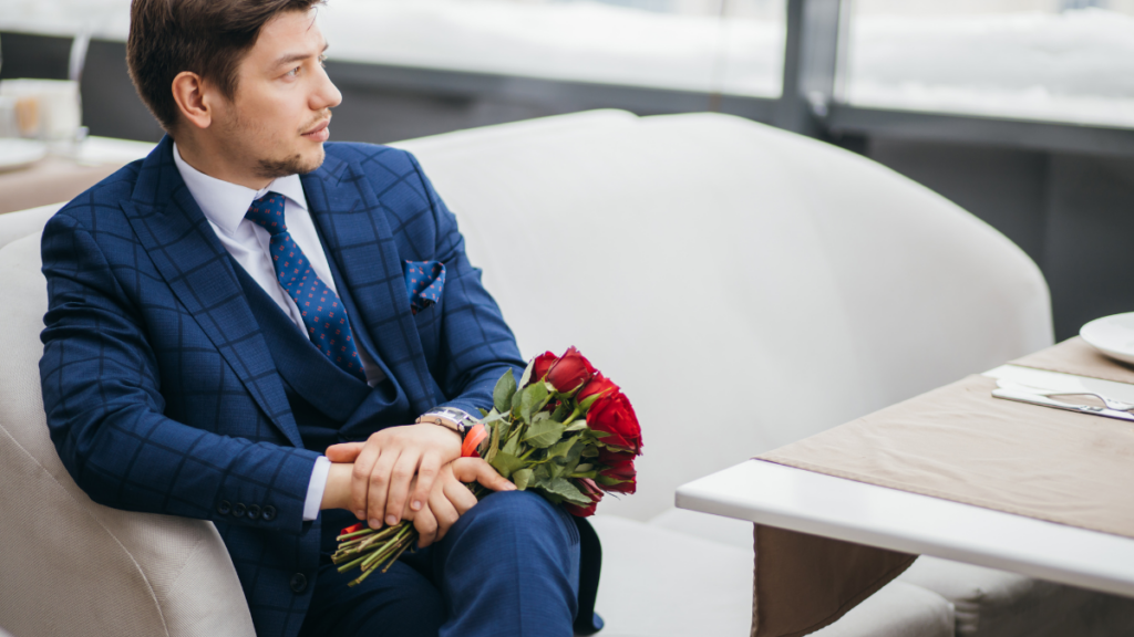 Man Waiting Date Flowers