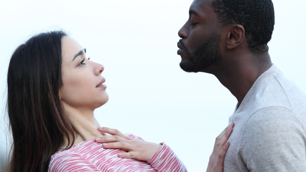 Man Woman Reject Kiss