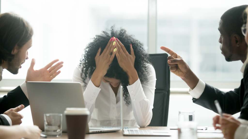 Men Yelling Angry Woman Work