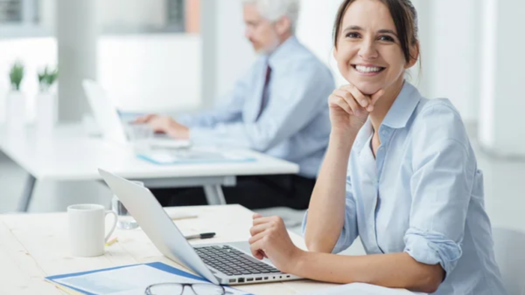 Woman Happy Work Computer