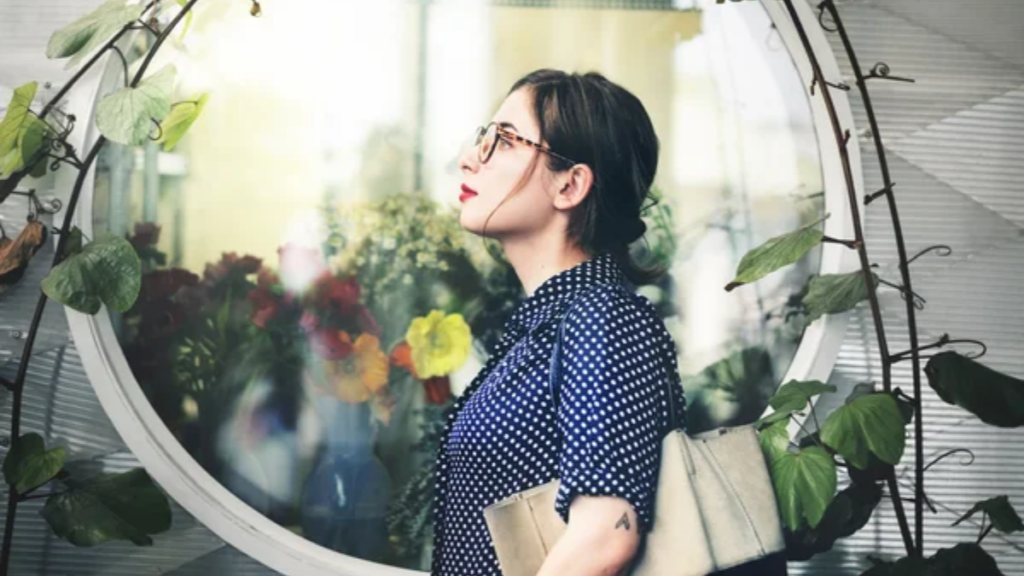 Woman Look Up Flowers