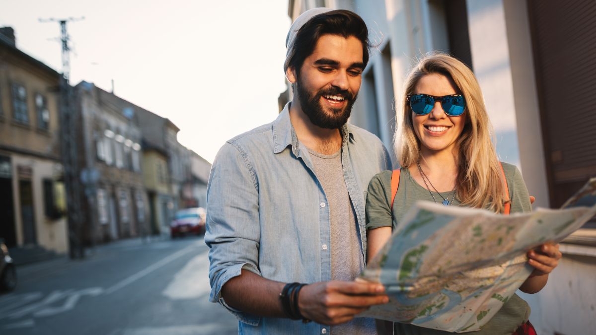 couple looking at a map