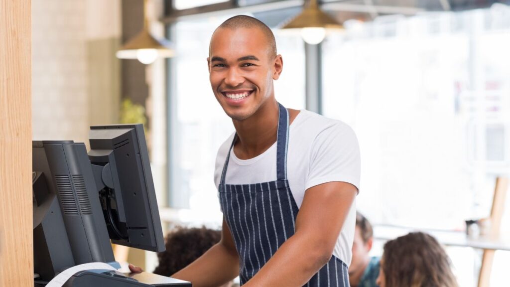 man at work station in restaurant