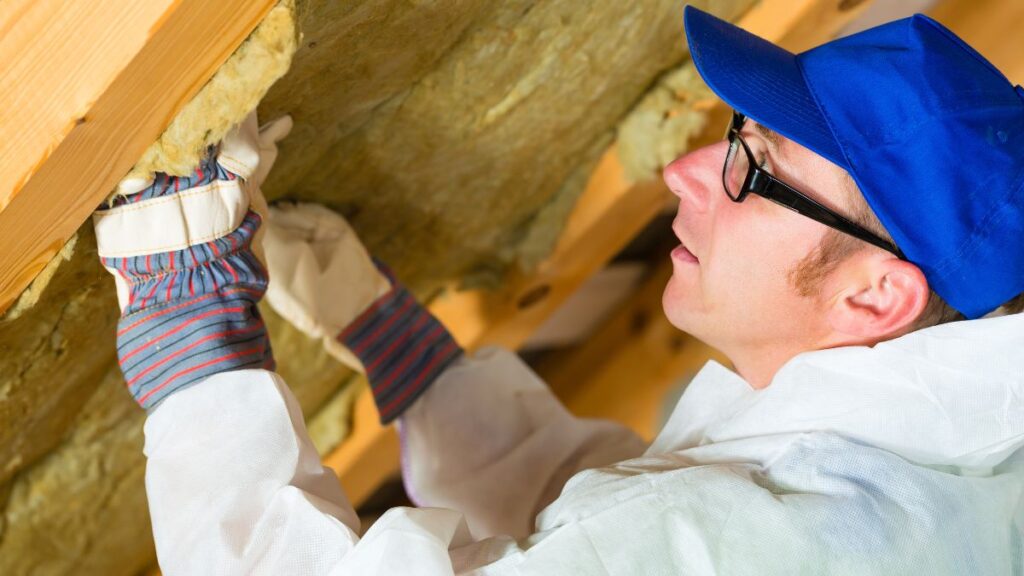 man installing insulation