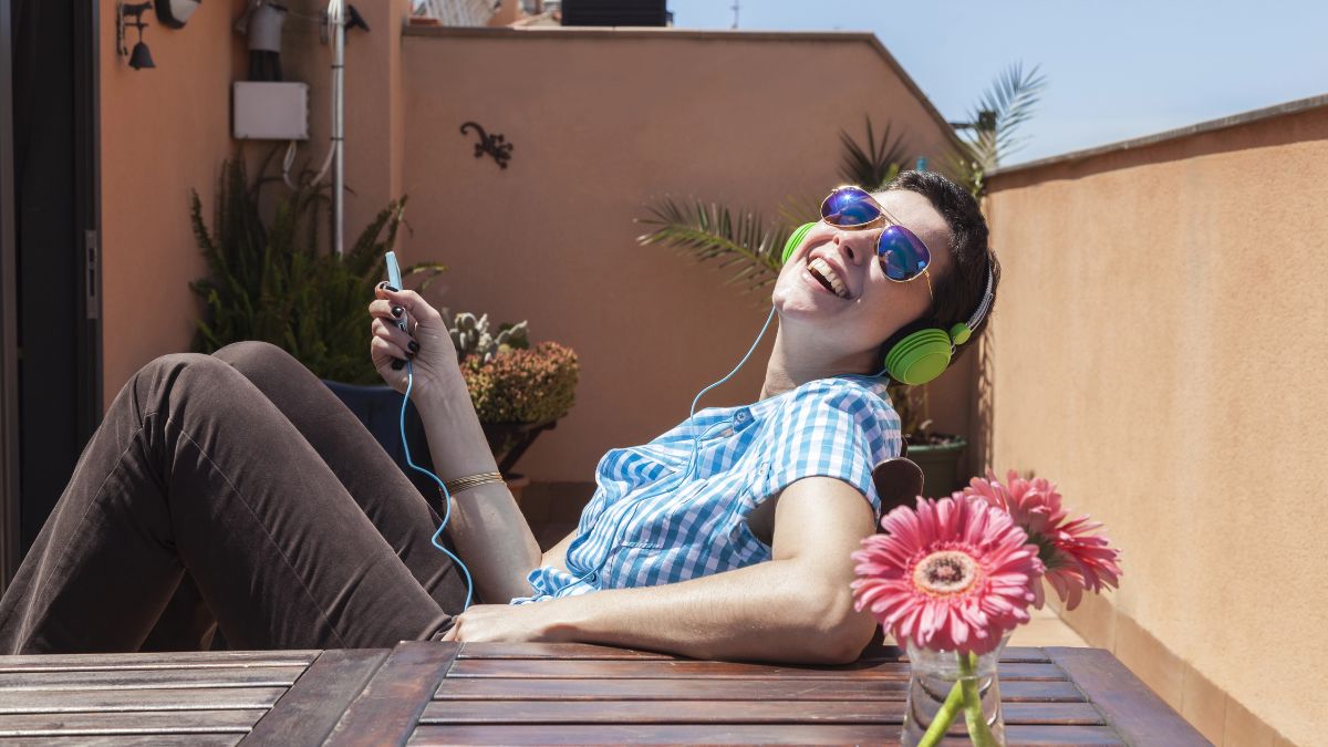 woman listening to music outside