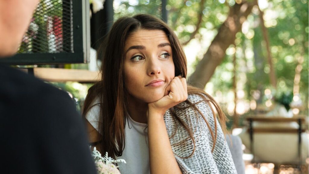 woman looking bored on a date