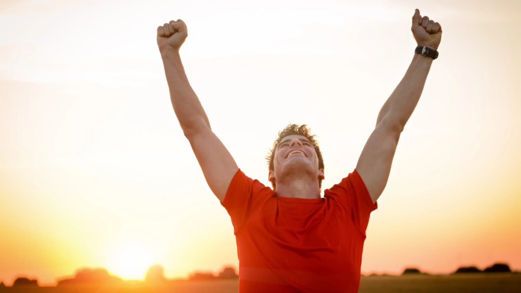 Fit Man Exercise Celebrate Arms Up