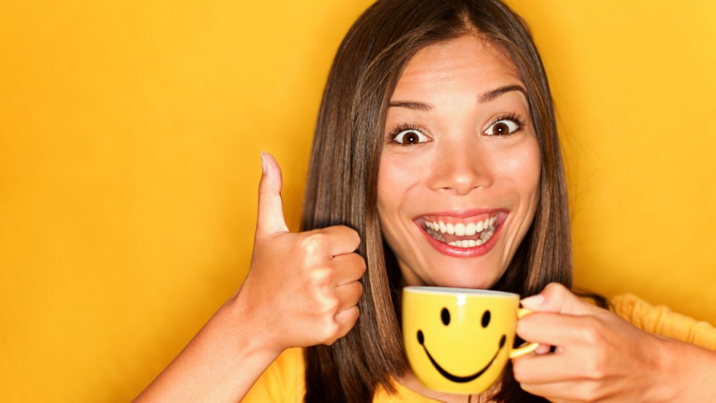 Happy Woman Smiling Coffee