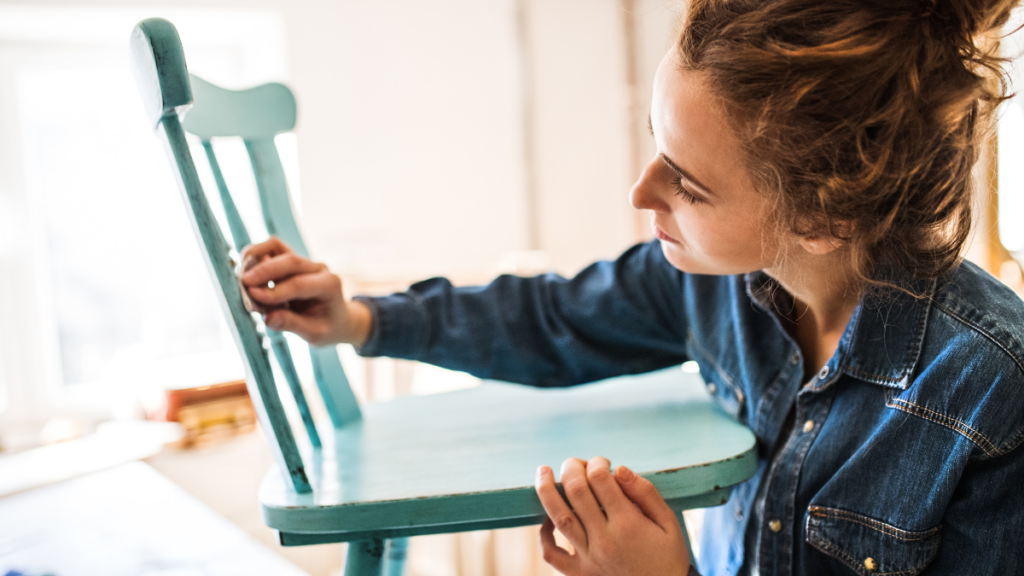 Woman Sanding Chair DIY