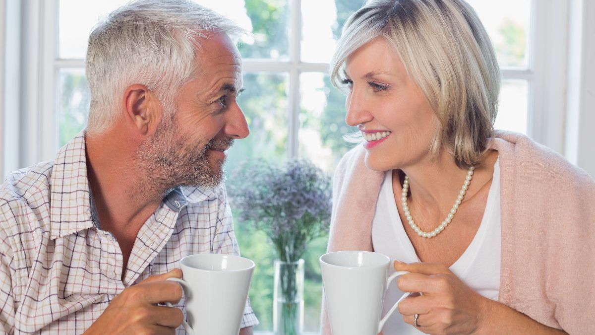 couple in their 50s having coffee