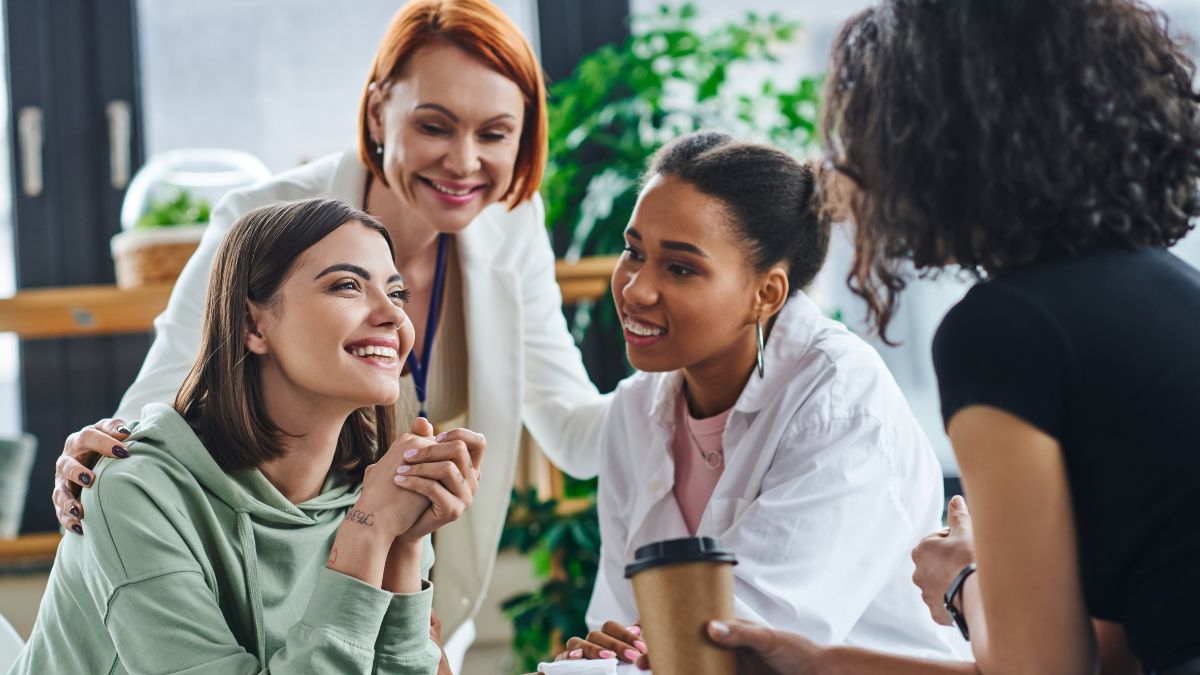 group of friends together with coffee