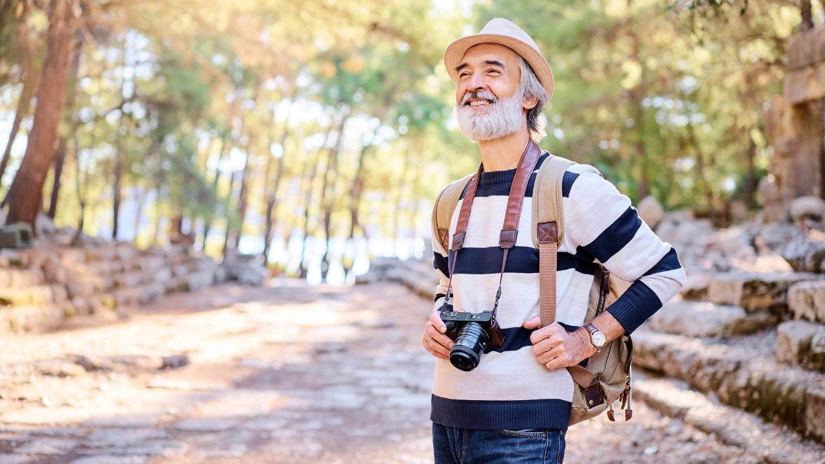 man walking in forest