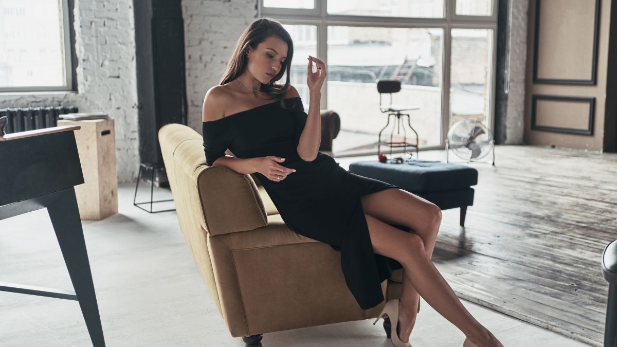 woman in simple black dress