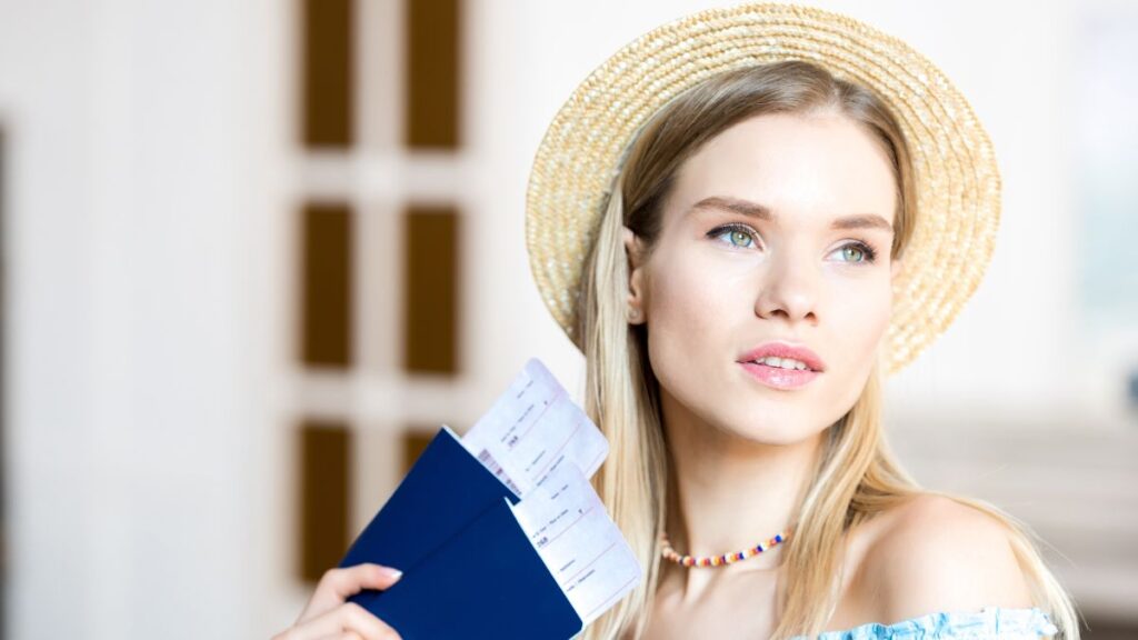 woman traveling with tickets passports