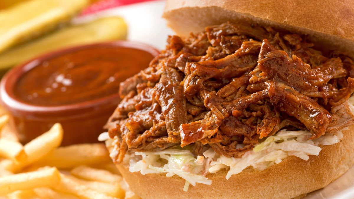 PUlled pork sandwhich with chips