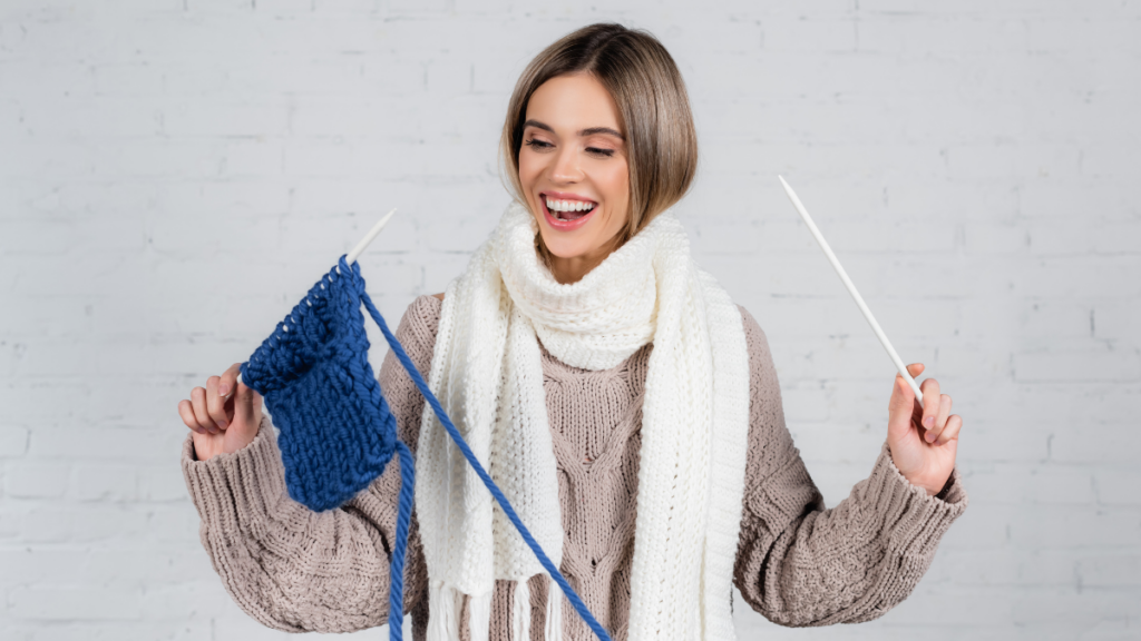 Woman Knitting Scarf