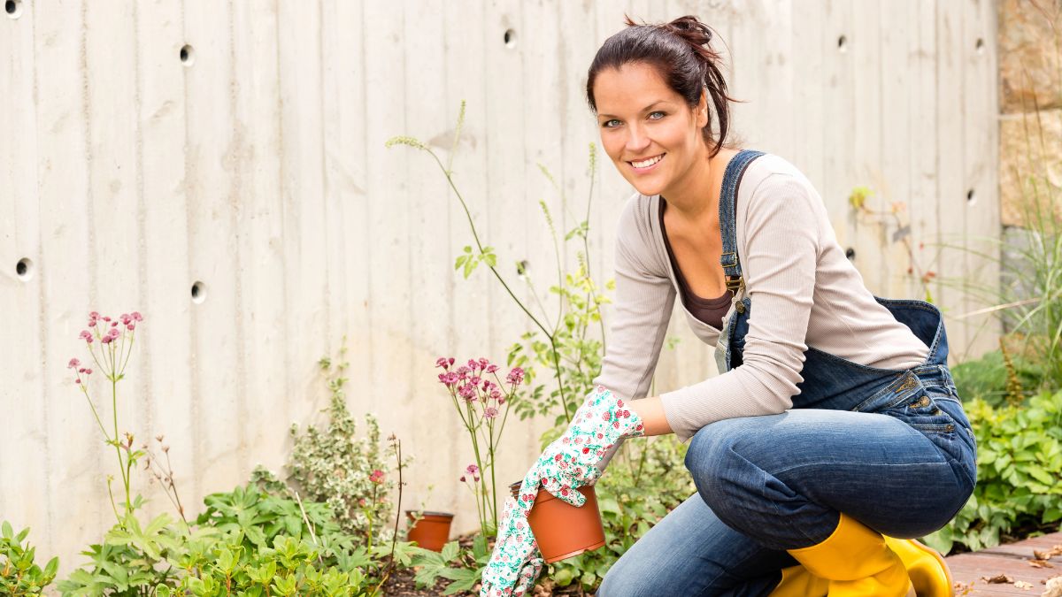 happy woman gardening