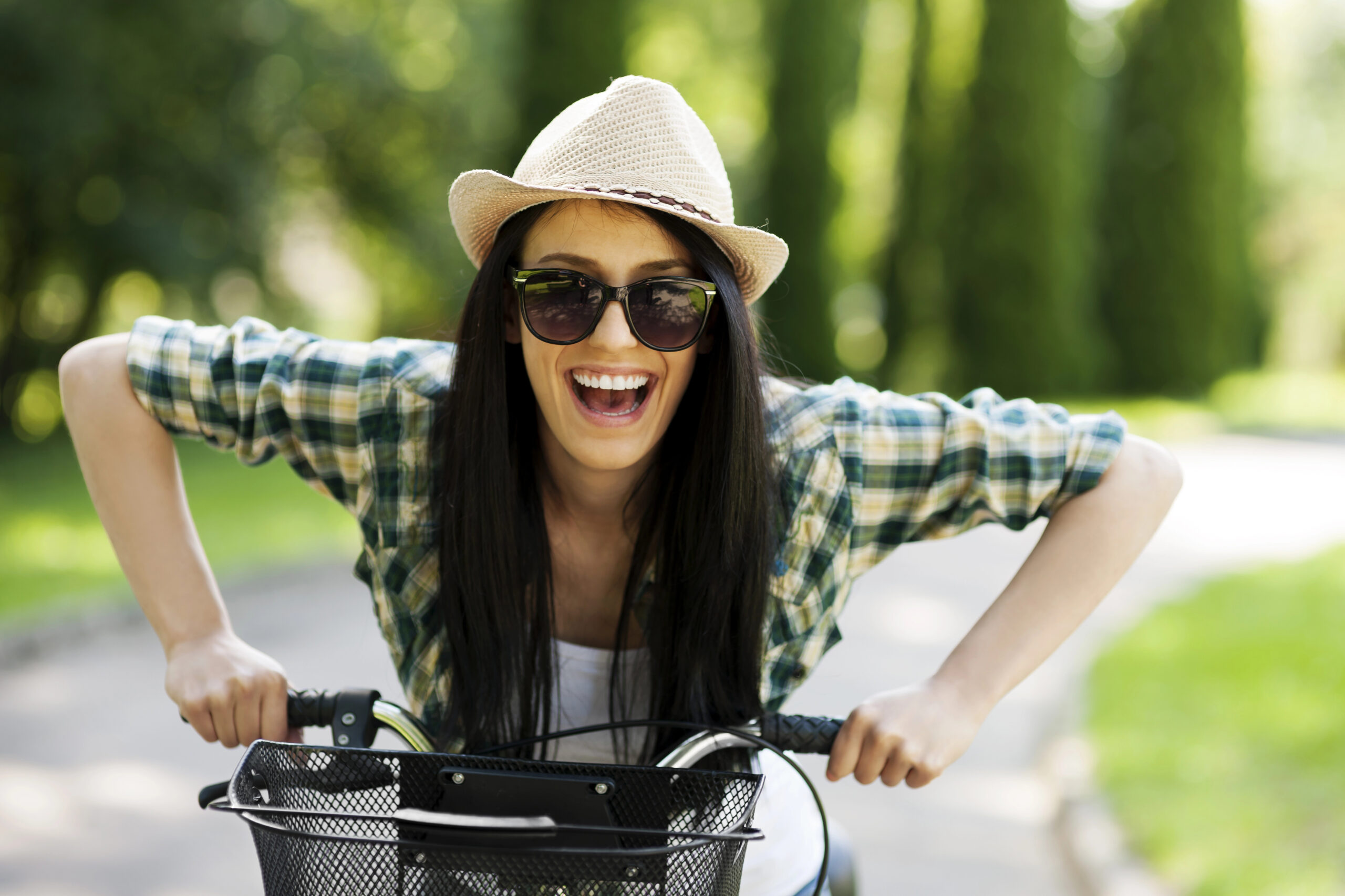 happy woman on bike