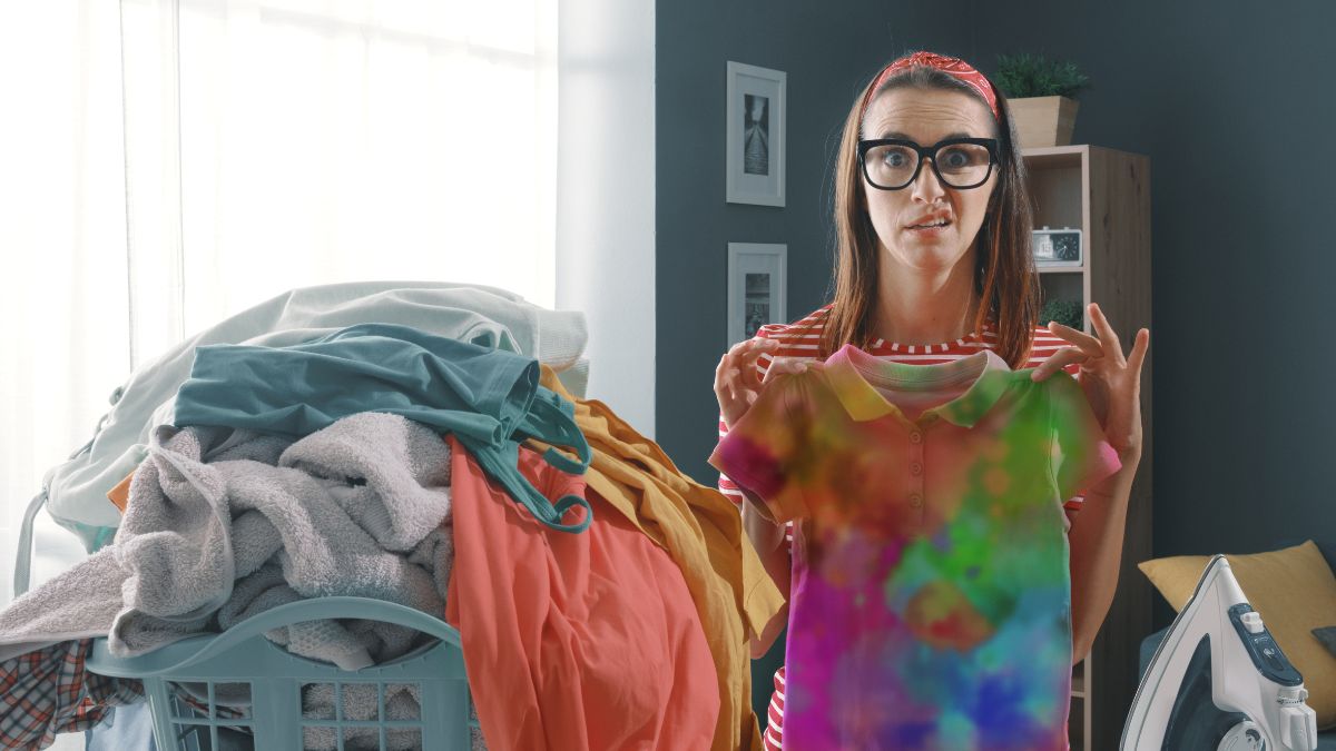 woman holding laundry