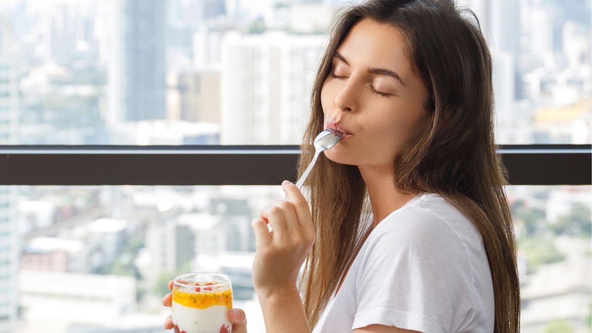 woman eating a cozy meal